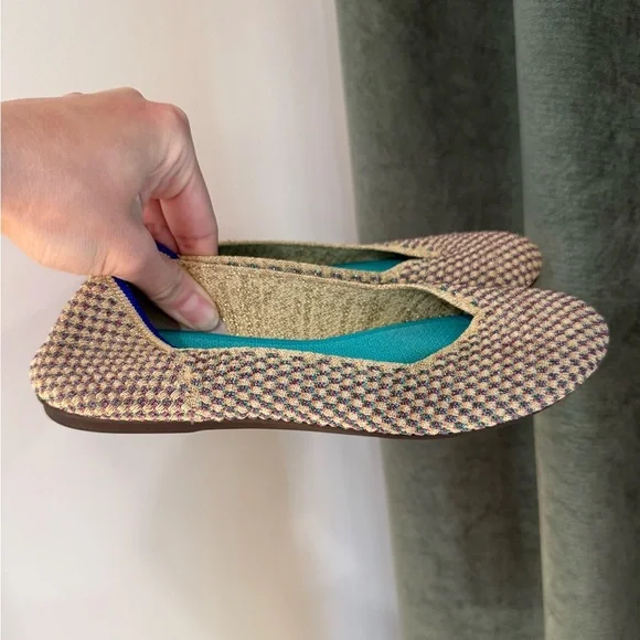 Rothy's Metallic Jewel Box Round Toe Ballet Flat - Tan/Pink/Teal - Size 7 *Rare* - Picture 6 of 9